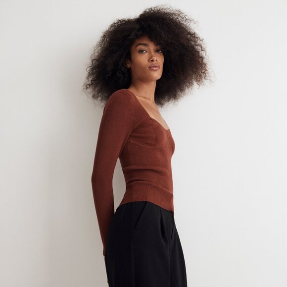 Madewell Wide Rib Sweater Top in Stained Mahogany - sz Small - Picture 2 of 12